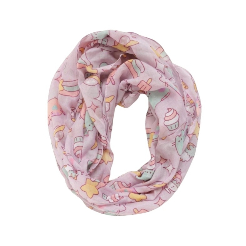 Pusheen The Cat Ice Cream In Space Viscose Purple Scarf